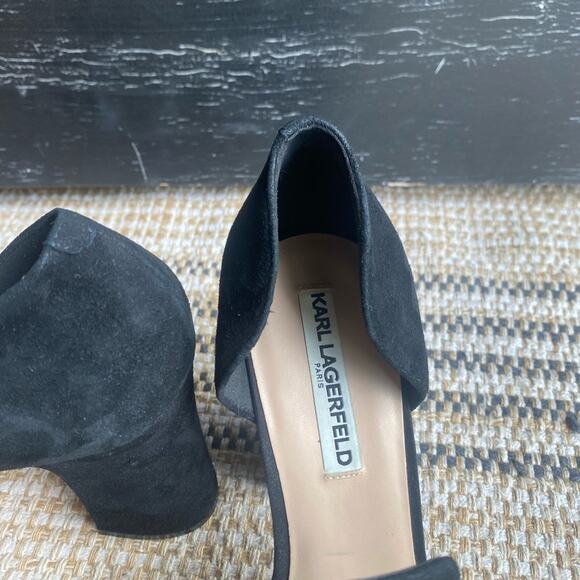 Black Karl‎ Lagerfeld suede block open toe heel sandals stunning 10 / 41 - Picture 4 of 8